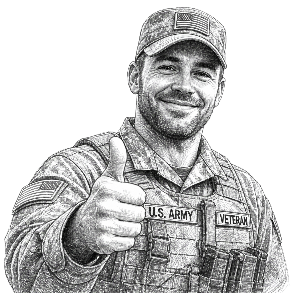 Smiling US veteran soldier giving a thumbs up